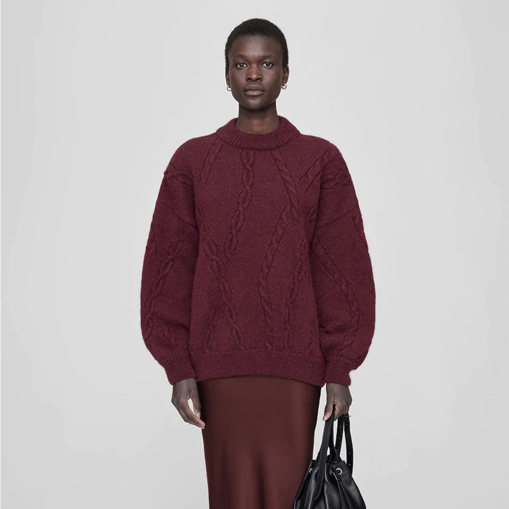 NWT Anine Bing Mike Cable Knit sweater Burgundy, Large $495